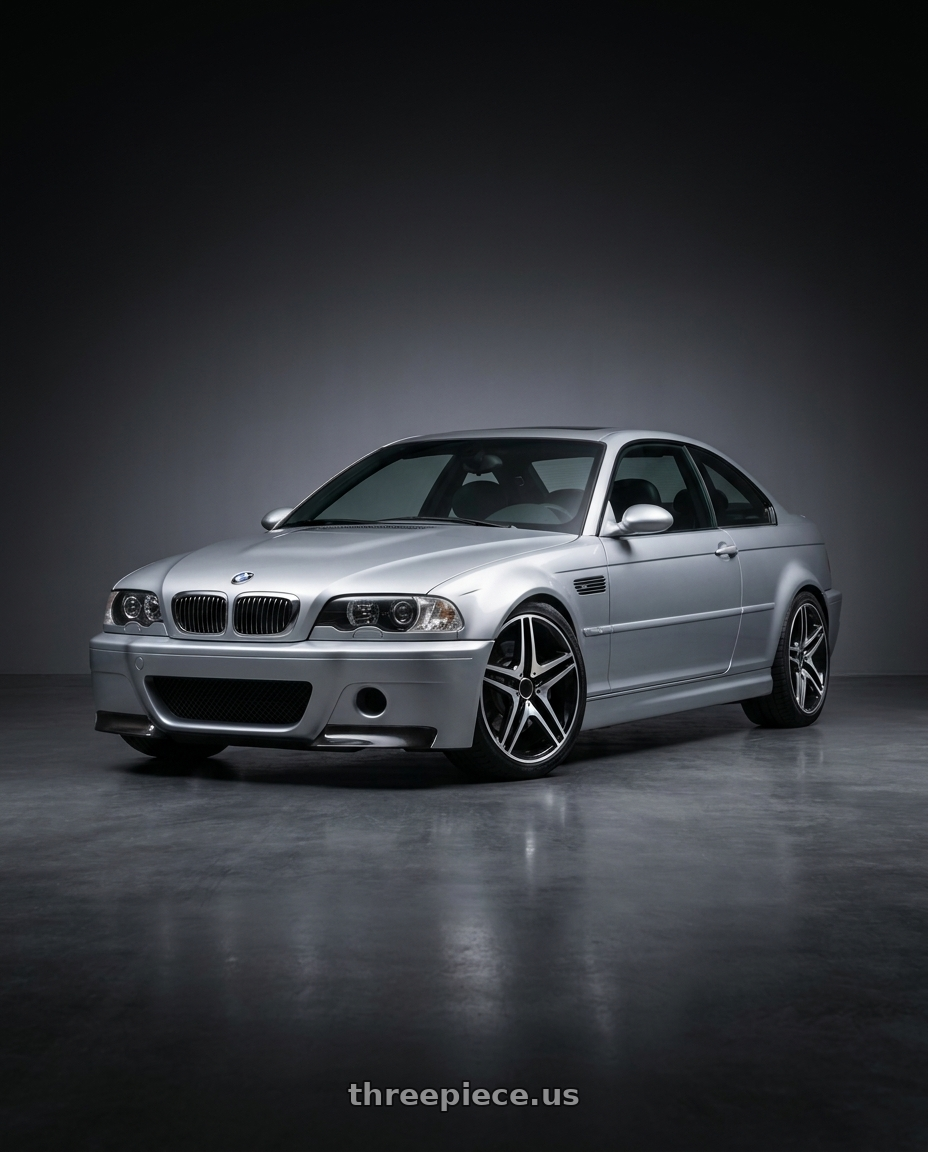 2003 BMW M3 with REPLICA WHEELS R5055 5x112 20x9.5+35 BLACK / MACHINED wheels