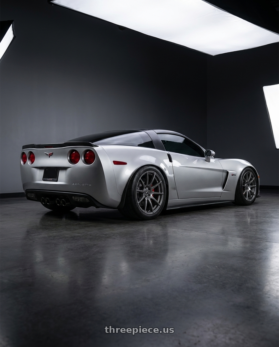 2011 Chevrolet Corvette Z06 with Forgestar CF10 5x120.65 20x12 +50 Gloss Anthracite wheels rear three quarter view meaty tires