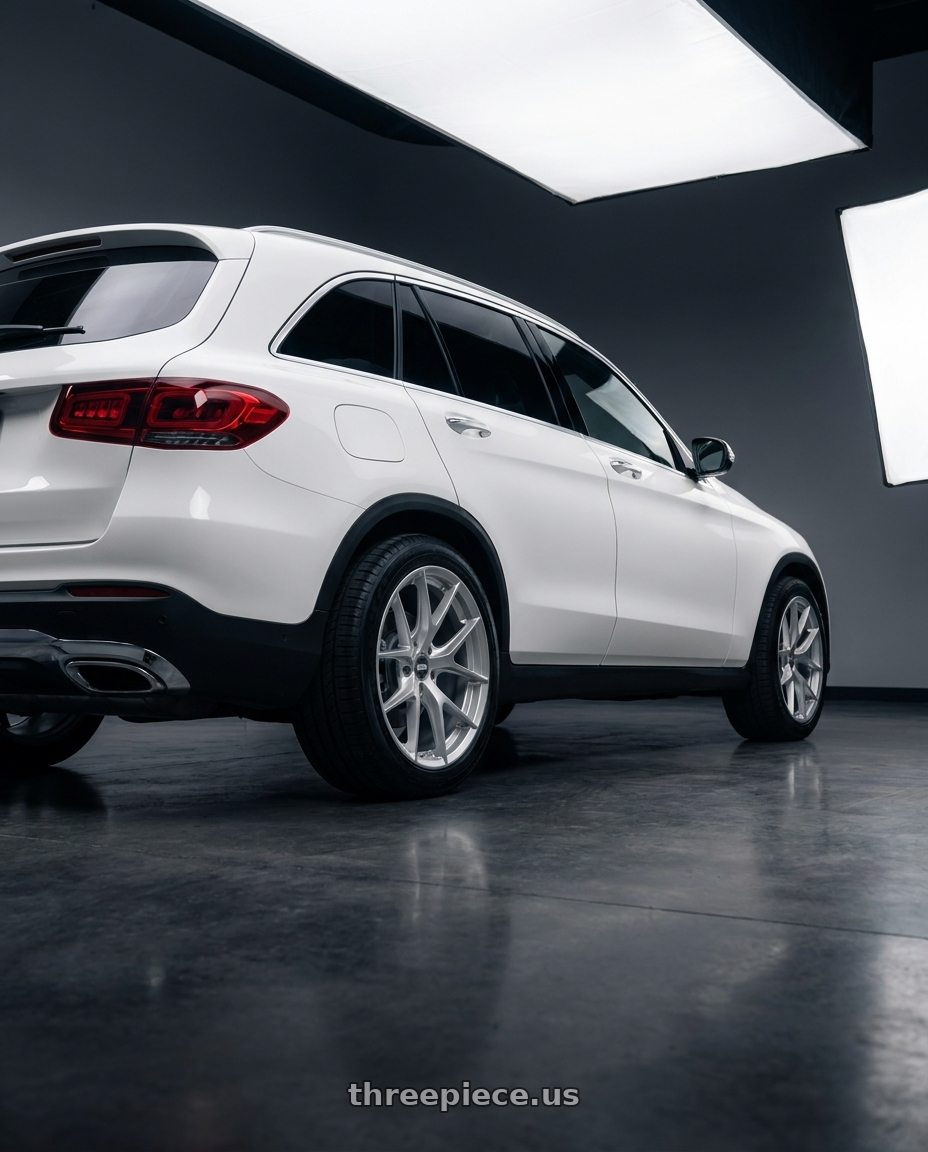 2022 Mercedes Glc300 with ESR Wheels FORGETECH SERIES RF2 5x100 18x8.5 +30 Hyper Silver wheels rear three quarter view square tires