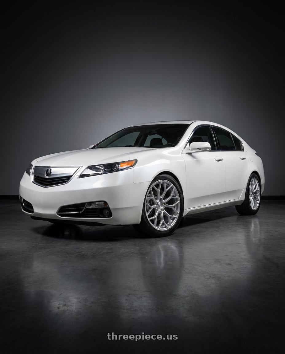 2013 Acura TL SH-AWD White with DOLCE PERFORMANCE PISTA 5x120 18x8.5 +35 Gloss Silver Machined Face wheels