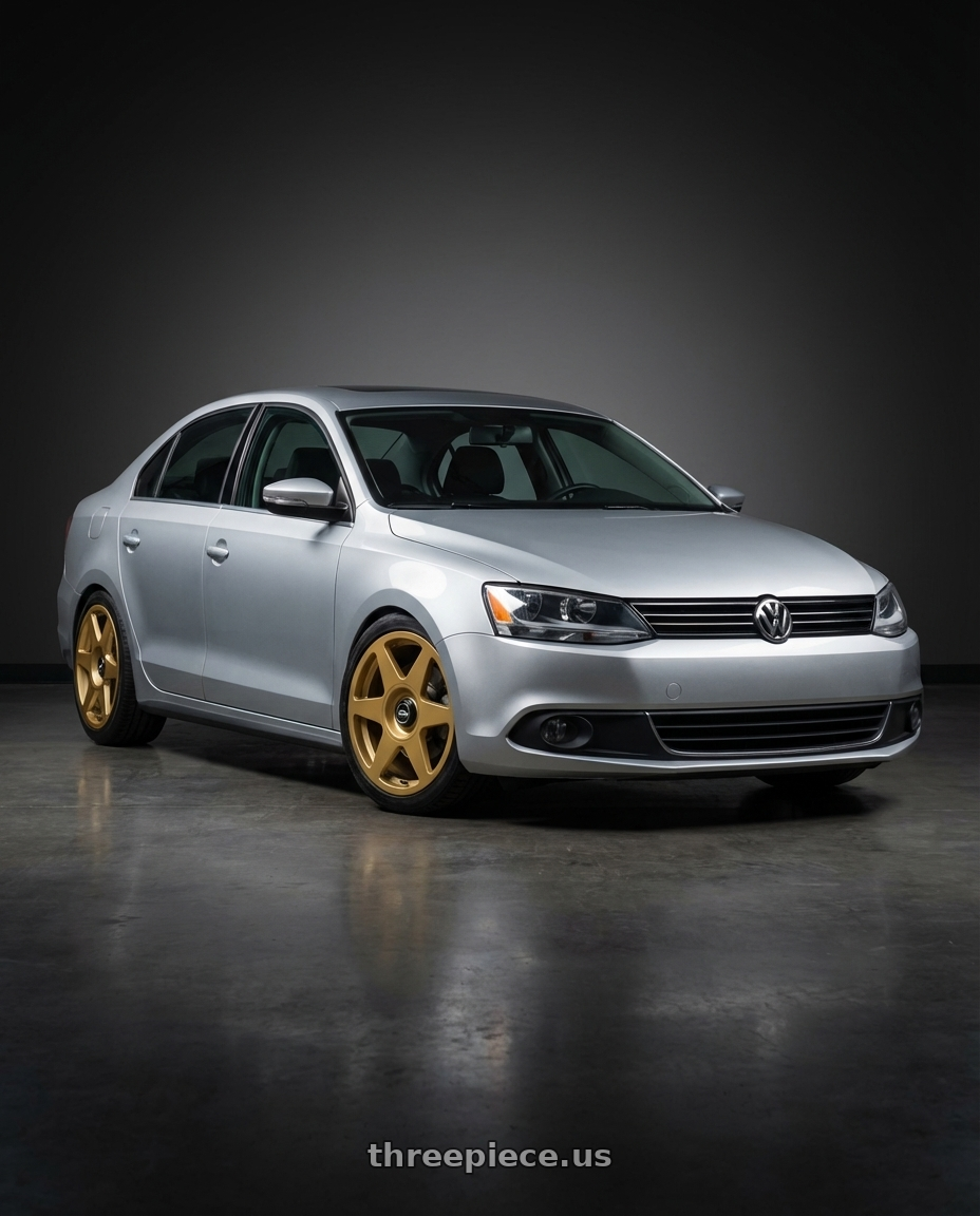 2016 Volkswagen Jetta GLI MK6 with fifteen52 TARMAC EVO 5x112 / 5x120 18x8.5 +35 GOLD (GLOSS GOLD) wheels front three quarter view lowered stance