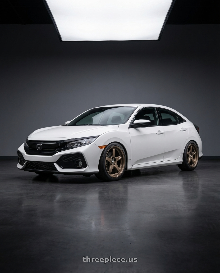 2019 Honda Civic with ESR Wheels APEX SERIES AP5 5x114.3 18x10.5 +22 Matte Bronze wheels front three quarter view lowered stance