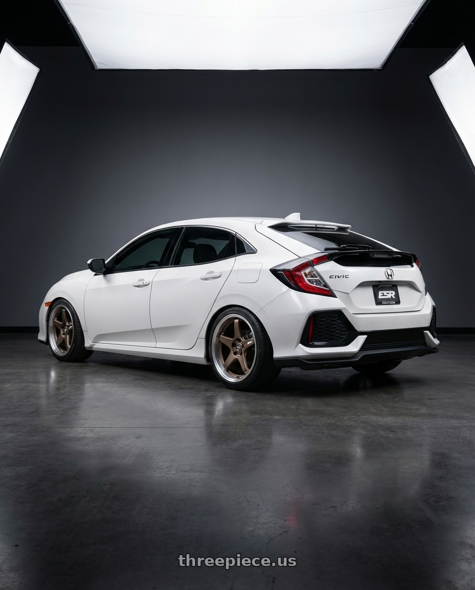 2019 Honda Civic with ESR Wheels APEX SERIES AP5 5x114.3 18x10.5 +22 Matte Bronze wheels rear three quarter view square tires