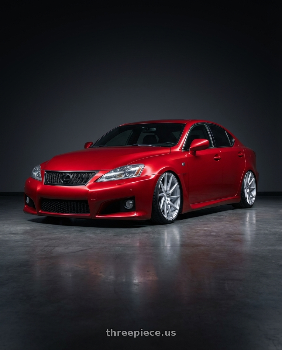 2012 Lexus IS-F with Niche 1PC M112 SURGE 5X114.3 19X8.5 +35 GLOSS SILVER MACHINED wheels front three quarter view stanced stance