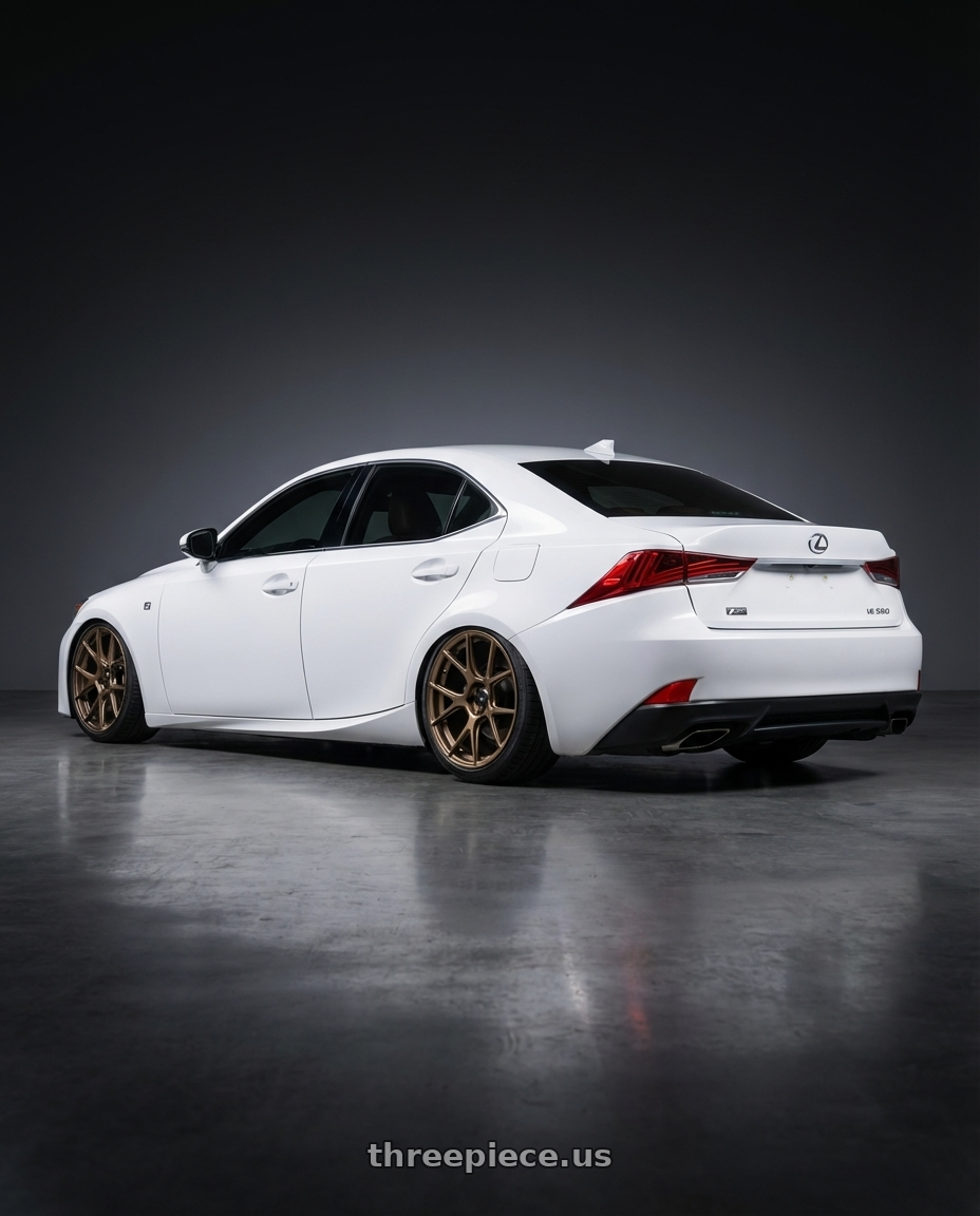 2018 Lexus IS 350 F Sport with Konig Ampliform 5x114.3 19x9.5+35 Gloss Bronze wheels rear three quarter view slight stretch tires