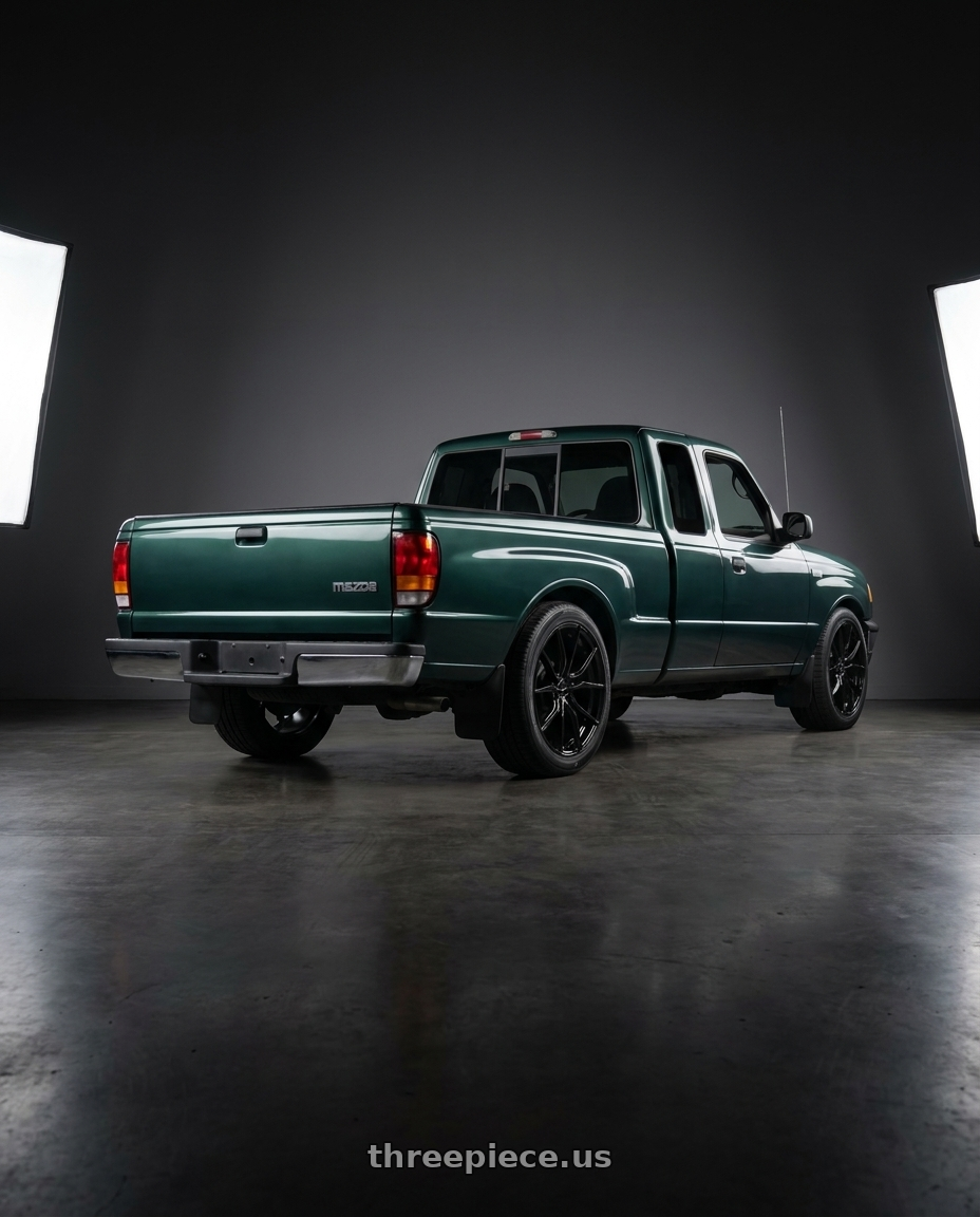 1996 Mazda B with Advanti Racing 80B Hybris 5X112 18x8 +45 Gloss Black wheels rear three quarter view square tires