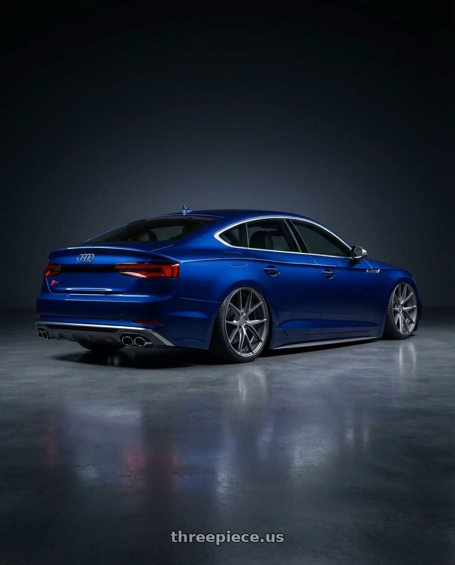 2014 Audi S5 B8 with Niche 1PC M116 MISANO 5X112 20X9 +27 MATTE GUN METAL wheels rear three quarter view slight stretch tires