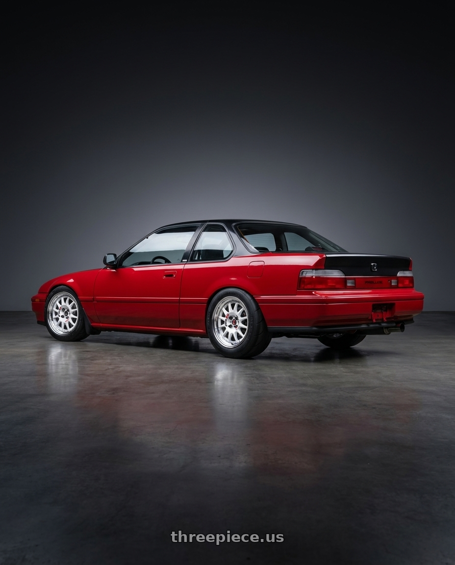 1991 Honda prelude with Work Emotion Rs11 2p 4x100 15x8 12 white wheels rear three quarter view excessive tires