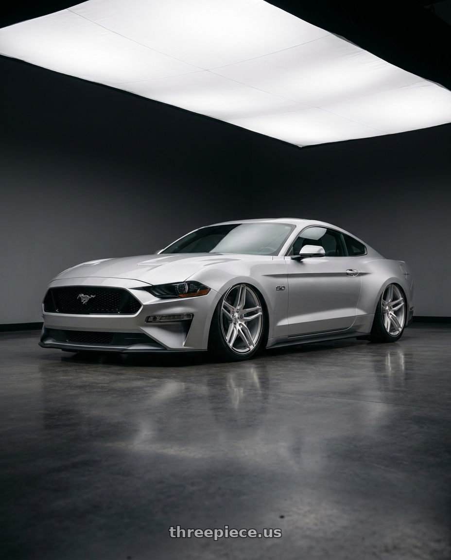 2018 Ford mustang with Asanti Black ABL-11 SIRIUS 5X114.3 20X10.5 +38 BRUSHED SILVER W/ CARBON FIBER INSERTS wheels