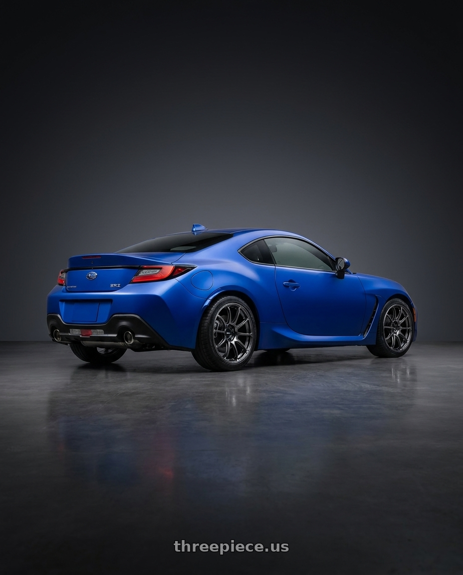 2025 Subaru BRZ  with Advan Racing RSIII 5x100 18x8.5 +47 RACING HYPER BLACK & RING wheels rear three quarter view square tires