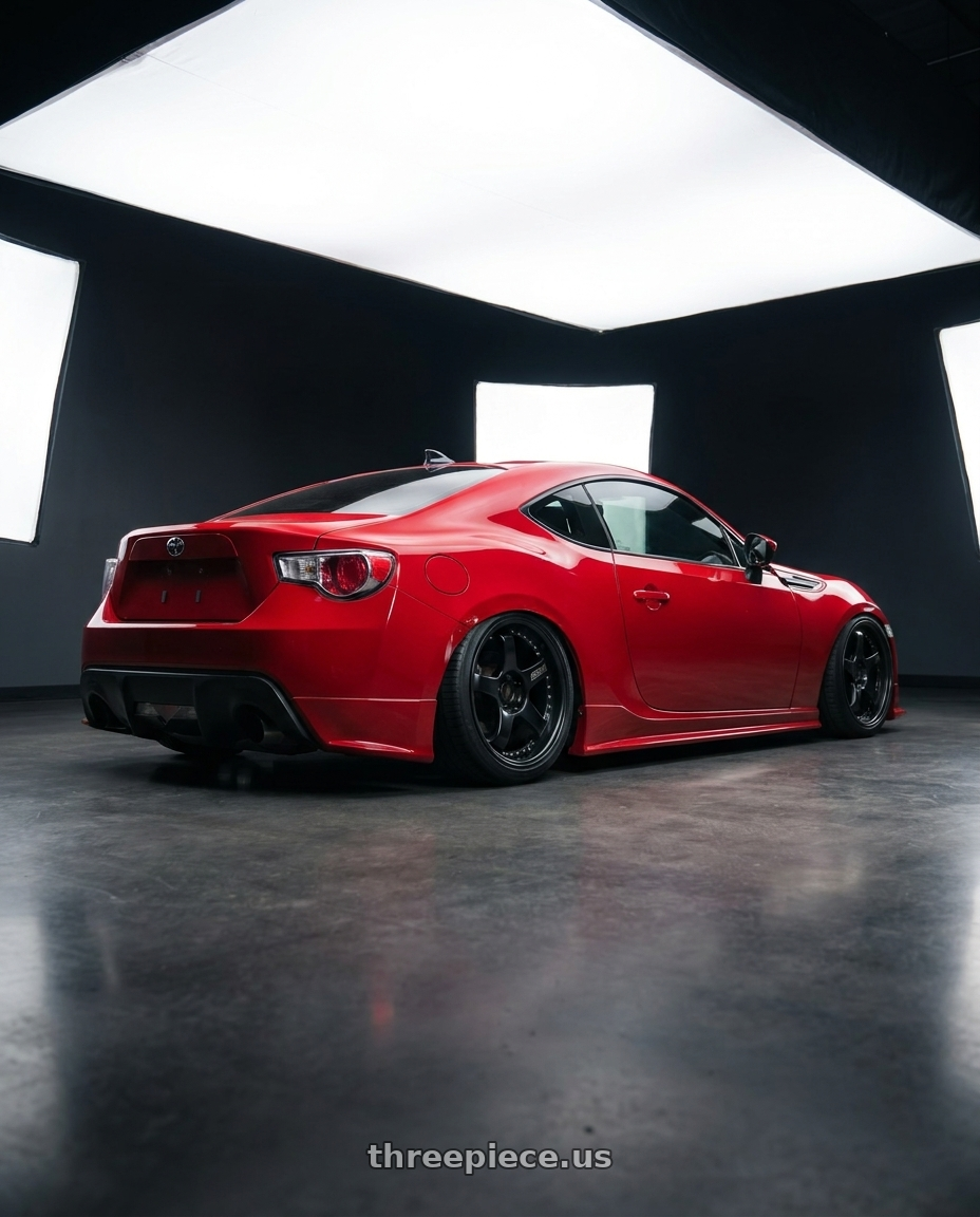 2013 scion frs with SSR Professor SP1 5x114.3 18X9+44 HP Disk Black wheels rear three quarter view square tires