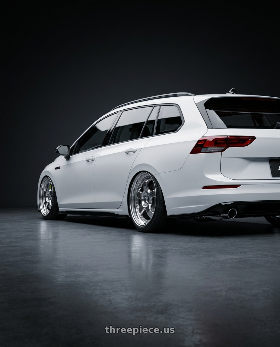 2023 golf variant with Work Meister S1 3P wheels rear three quarter view extreme stretch tires
