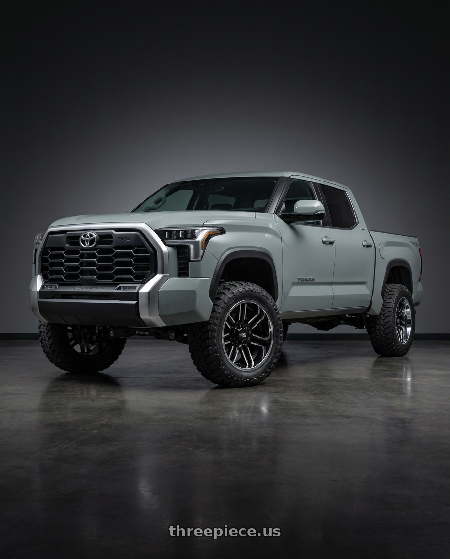 2024 Toyota Tundra with Moto Metal MO202 6X139.7 22X12 -44 GLOSS BLACK MACHINED CENTER CHROME LIP wheels