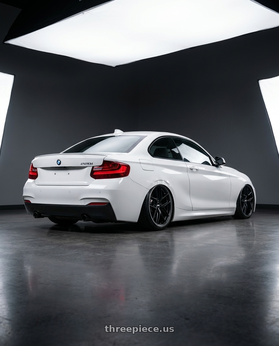 2018 Bmw 220i coupe alpine white with BBS CC-R 5x112 20x8.0+27 Satin Black wheels rear three quarter view slight stretch tires