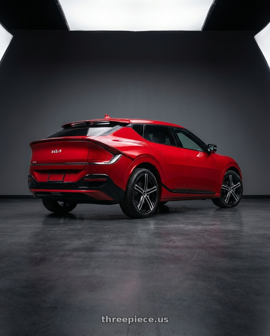 2024 kia ev6 with Vision Street-Designs 469 Boost 5x120 20x8.5+35 Gloss Black Machined Face wheels rear three quarter view square tires