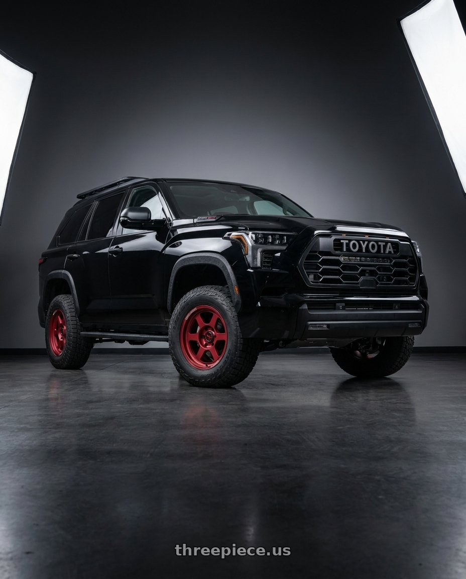2025 toyota sequoia trd pro with Volk Racing TE37XT M-SPEC 6x139.7 17x8.5-10 Matte Red wheels