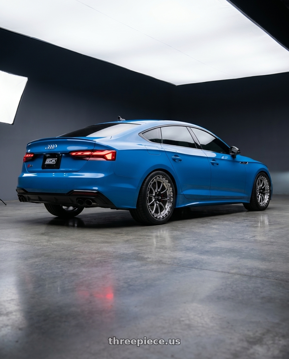 2021 Audi s5 with Belak Industries Series 4 - Single Beadlock Wheel 5x112mm 18x11 +20 wheels rear three quarter view square tires