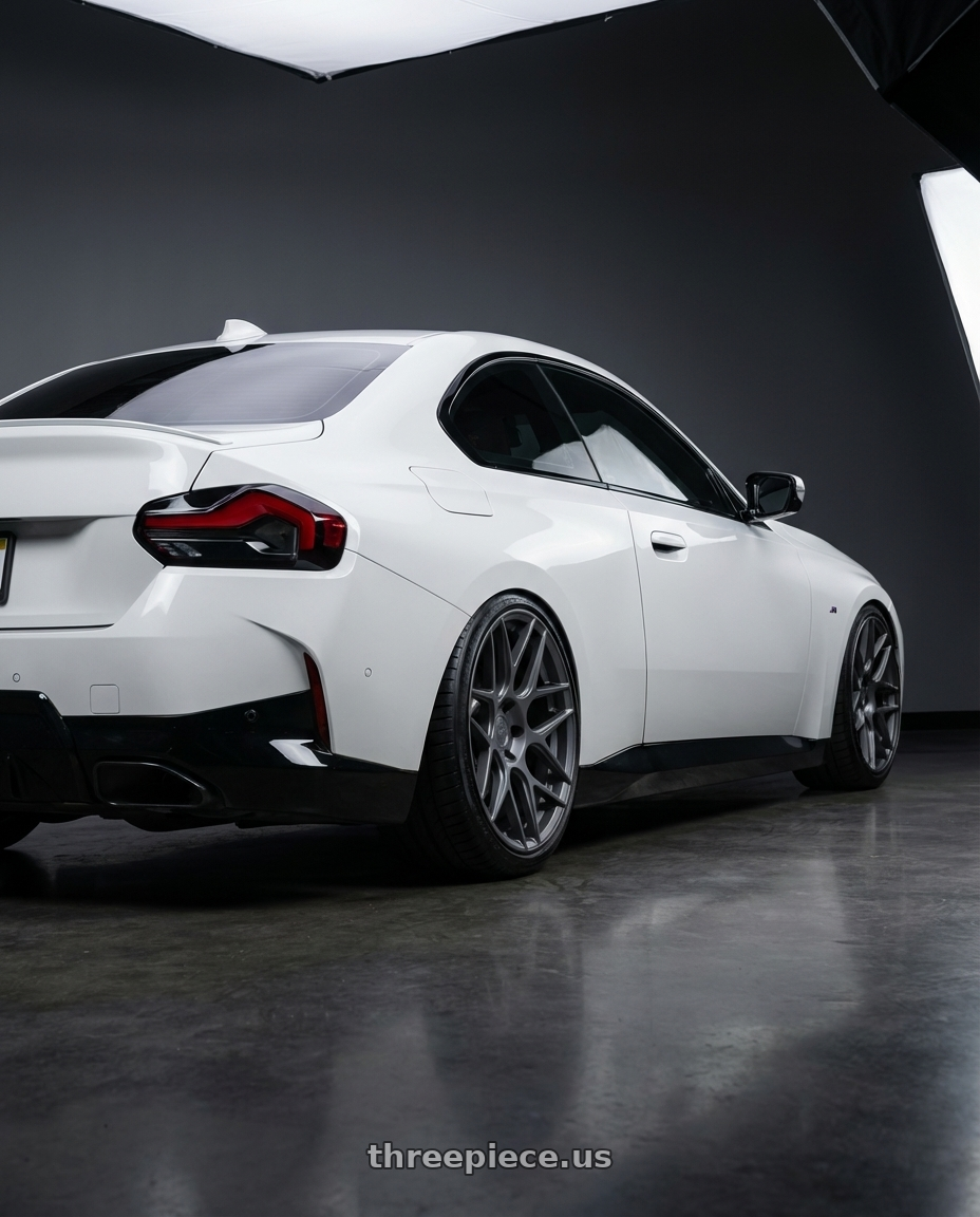 2024 BMW 2 Series G42 with Aodhan AFF2 5x112 19x9.5+35 Matte Gray wheels rear three quarter view slight stretch tires