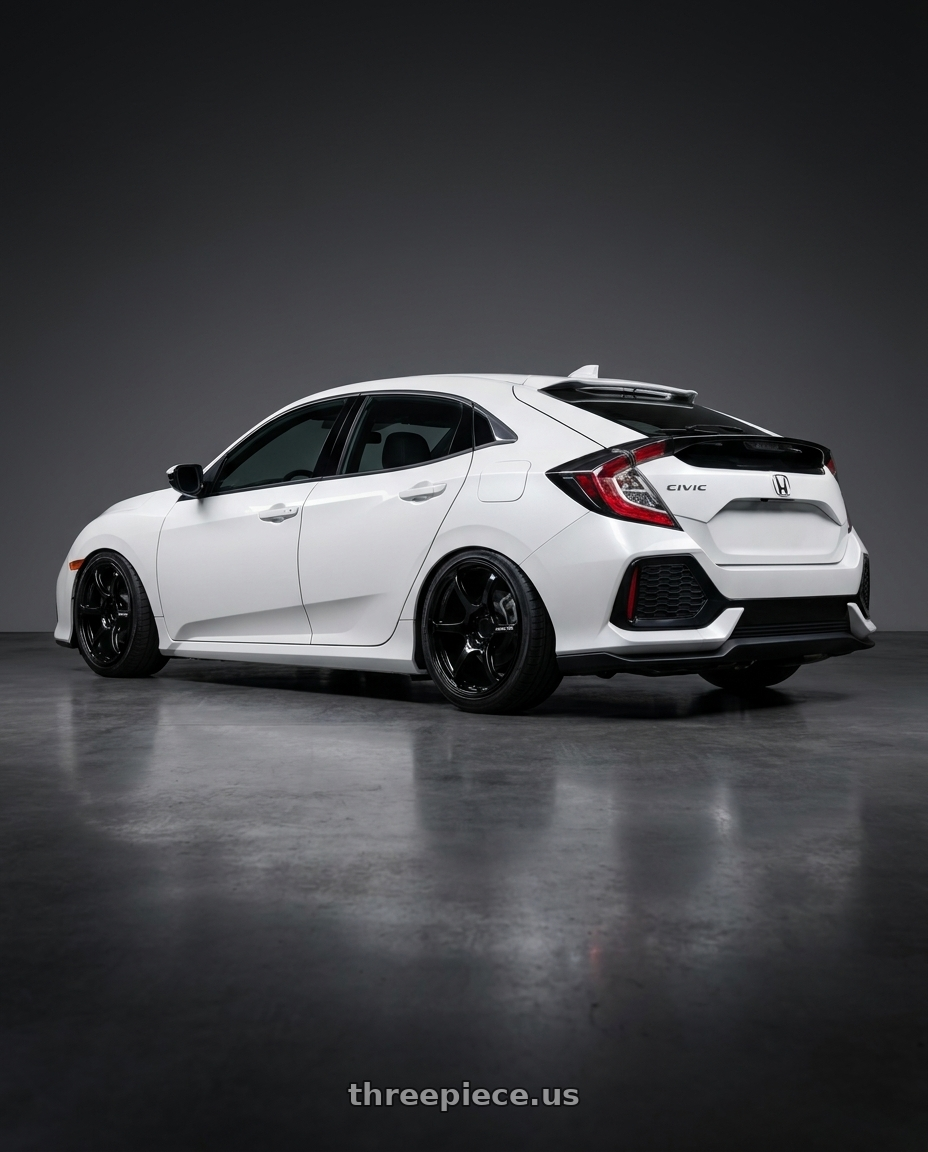 2019 Honda Civic with Advan RGIII 5x114.3 19x10.5+15 Gloss Black wheels rear three quarter view slight stretch tires