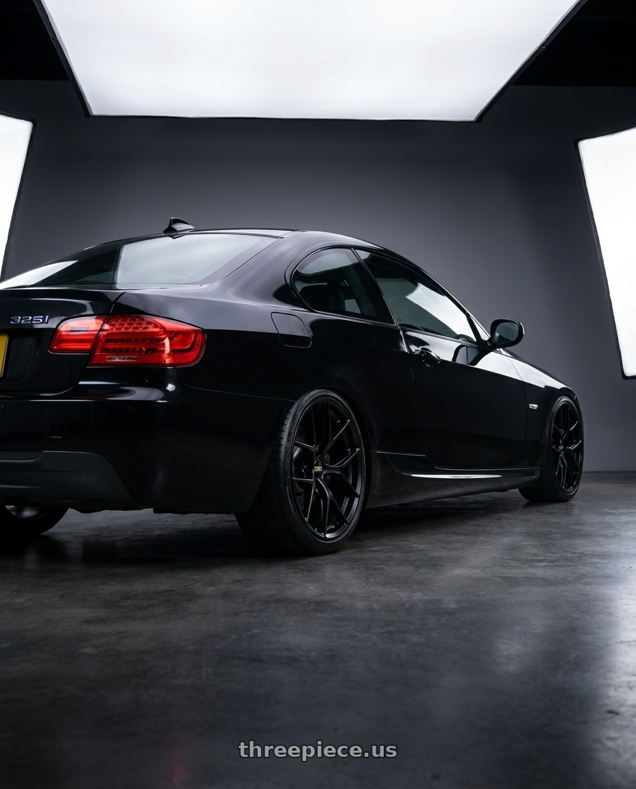 2011 e92 lci 325i m sport with BBS FI-R 5x120 19x9.5+22 Satin Black wheels rear three quarter view slight stretch tires