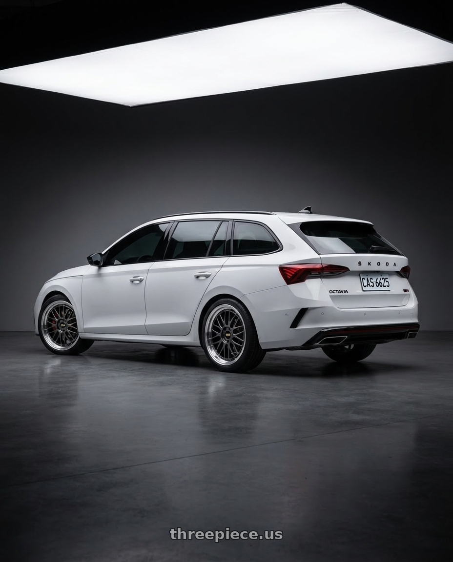 2025 Skoda Octavia vrs with BBS LM 5x114.3 18x8.5+38 Diamond Black wheels rear three quarter view square tires