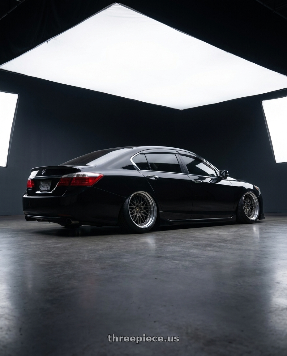 2015 Honda accord  with Work Vs-Xv 5x114.3 19x11.5+39 R Disk Matte Dark Gunmetal wheels rear three quarter view slight stretch tires