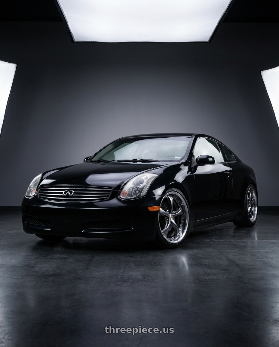 2007 Infiniti G35 Coupe with Work Wheels VS-KF 5x114.3 18x9.5+22 Brilliant Silver Black L Disk FULL REVERSE wheels