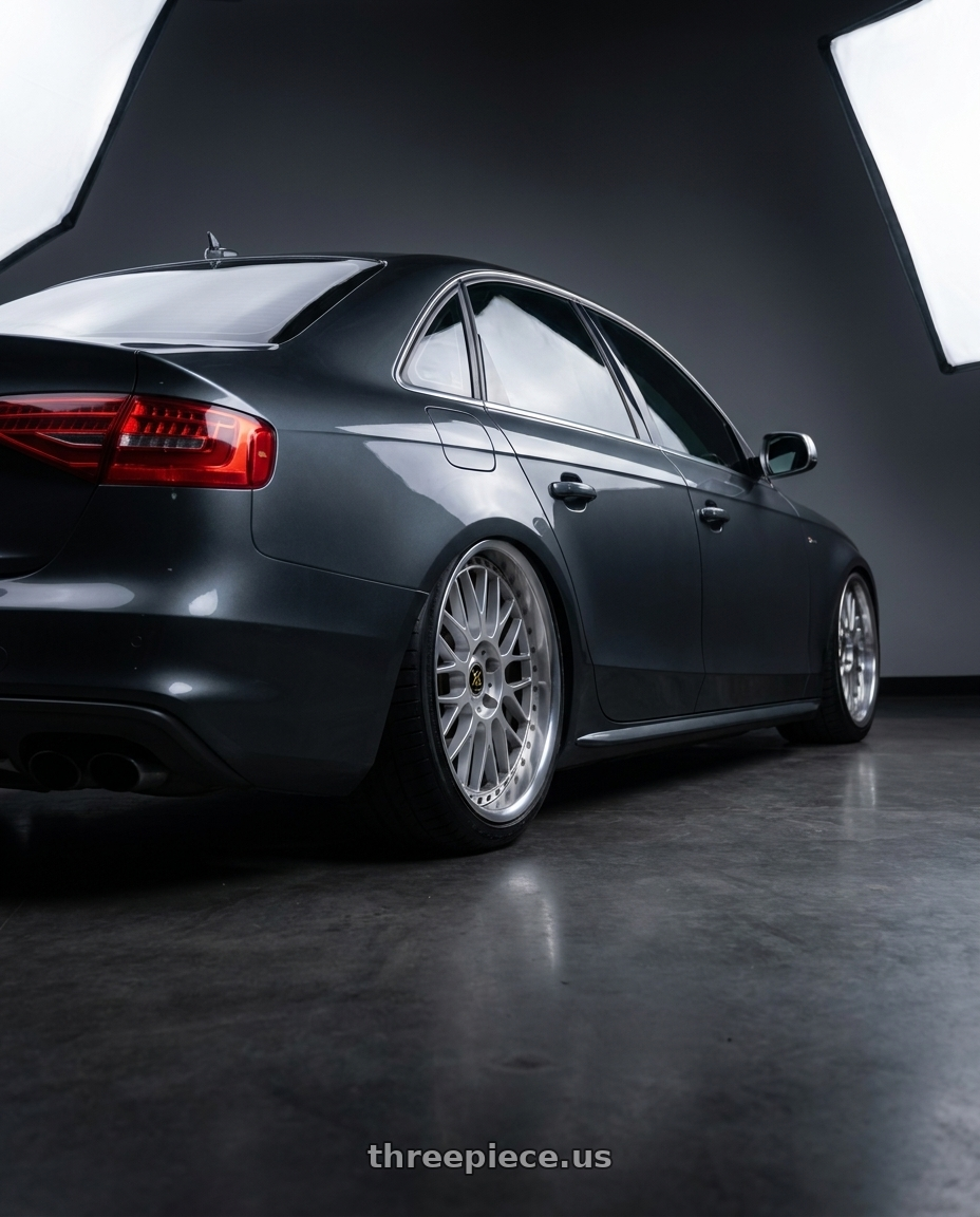 2015 Audi s4 with Work Vs-Xx 5x112 19x9+36 T Disk Light Grey Silver wheels rear three quarter view square tires