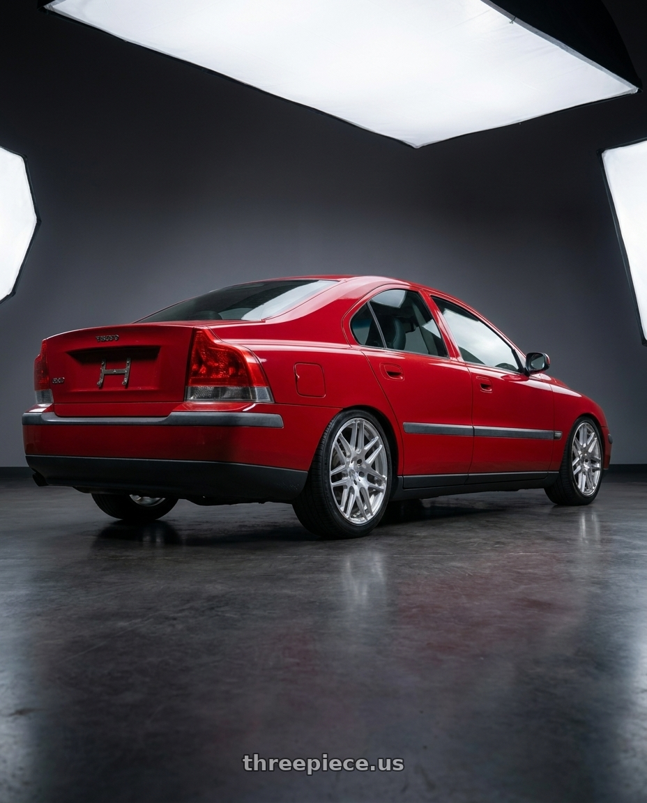 2002 Volvo s60 2.4t with MRR FS1 5x108 18x8.5  +35 Brushed Clear wheels rear three quarter view slight stretch tires