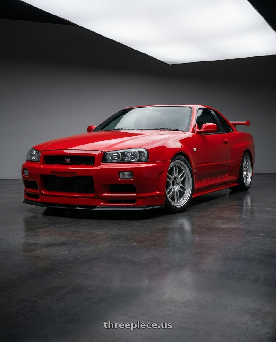 2001 NISSAN SKYLINE R34 RED with Enkei RPF1 4x100 14x7+19 Silver wheels