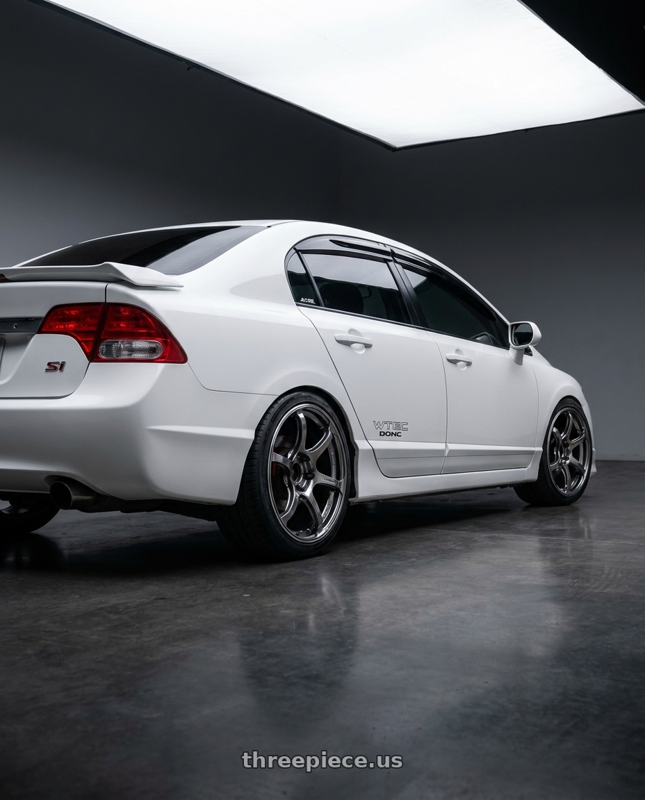 2008 Honda Civic SI with Advan Racing RG-4 5x114.3 17x9.0 +63 RACING HYPER BLACK & RING wheels rear three quarter view square tires