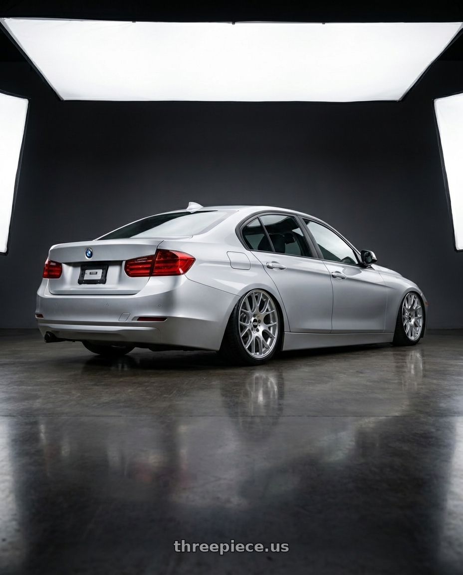2015 Bmw f30 with BBS CH-R 5x120 20x9 +44 Brilliant Silver Polished Rim Protector wheels rear three quarter view slight stretch tires