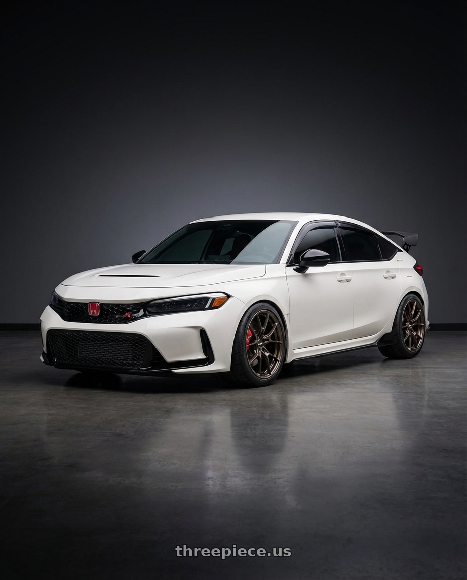 2025 Honda Civic Type R with Volk Racing G025 DA/C 5x114.3 18x9.5 +38 DARK AMBER CLEAR / DC wheels front three quarter view lowered stance