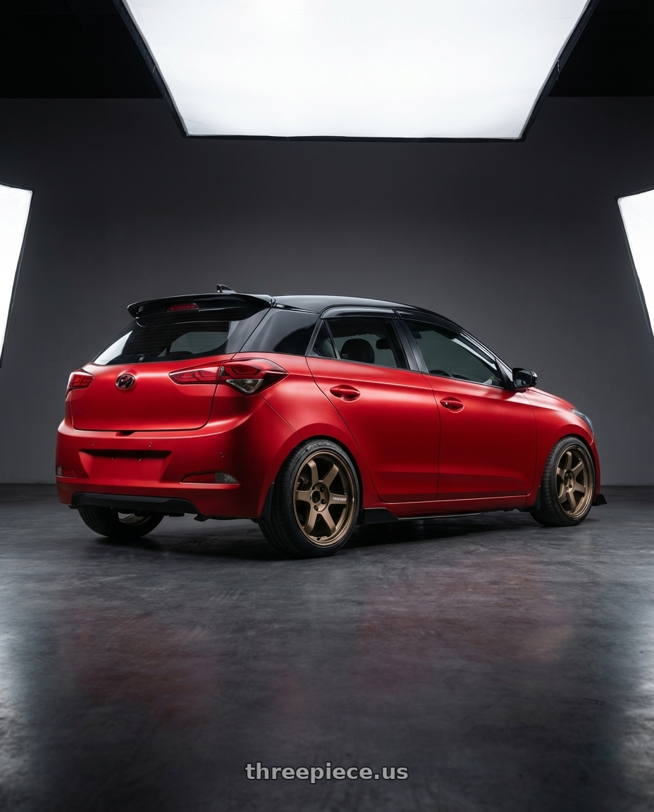 2017 hyundai i20 Sportz  with Volk Racing TE37 Ultra M Spec 5x112 19x9.5+23 19x10.5+35 Bronze Almite Toyota Supra MK5 Spec wheels rear three quarter view slight stretch tires