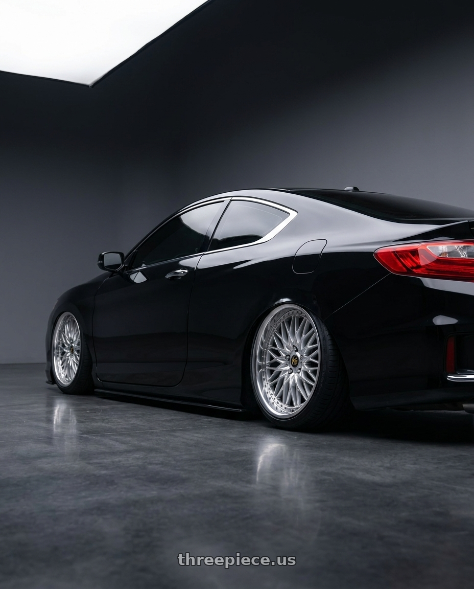 2015 accord lxs with Work Vs-Xv 5x100 19x9+20 R Disk Silky Rich Silver wheels rear three quarter view slight stretch tires