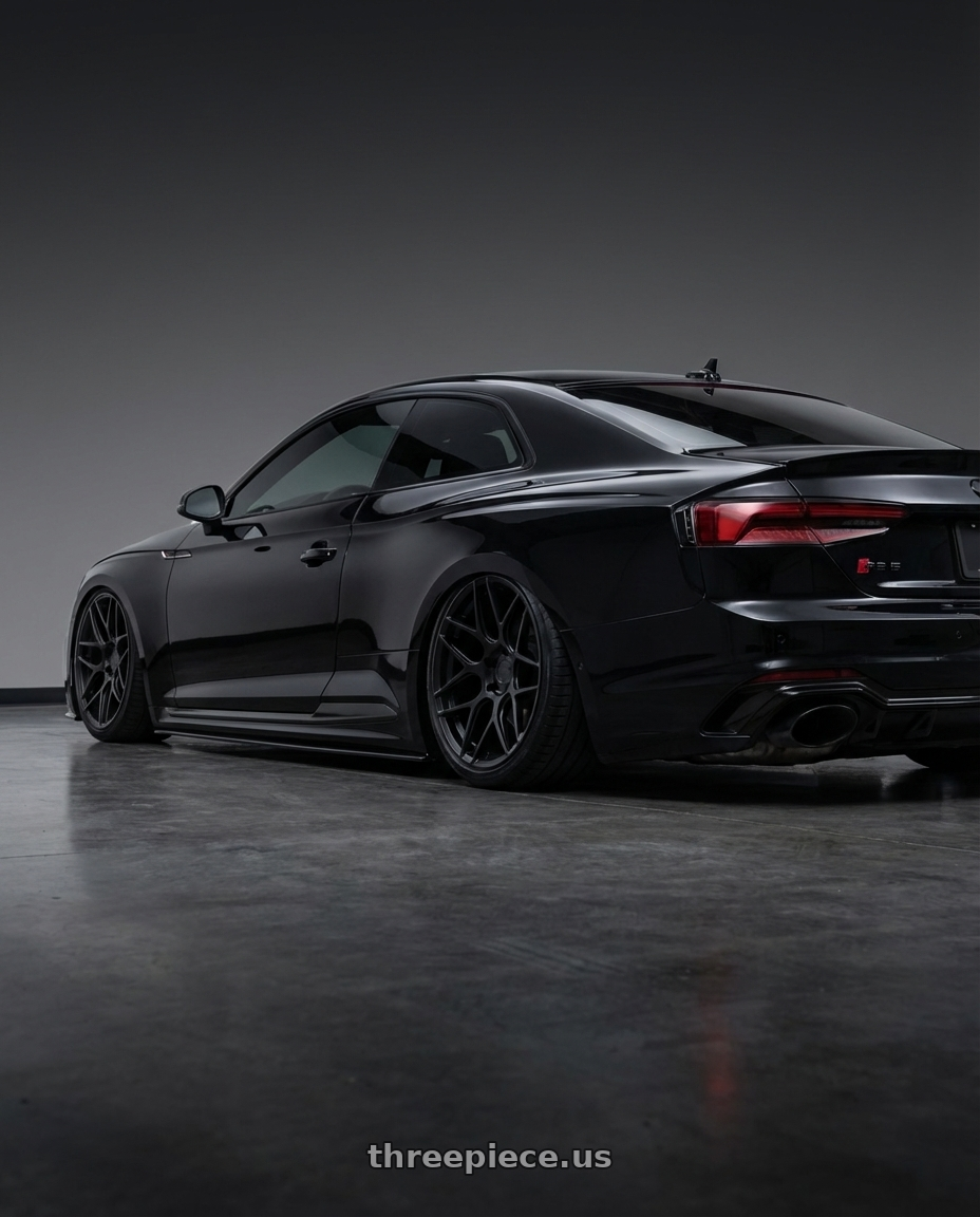 2022 Audi RS5 with Aodhan AFF2 5x112 20x10.5+35 Matte Black wheels rear three quarter view slight stretch tires