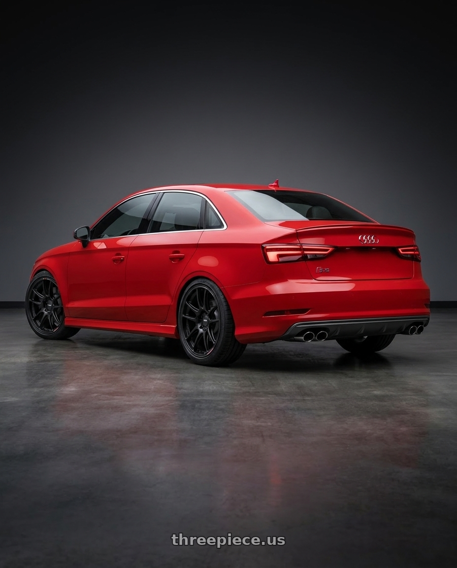 2017 Audi S3 with Enkei GTC02 5x112 18x10+45 Matte Black wheels rear three quarter view slight stretch tires