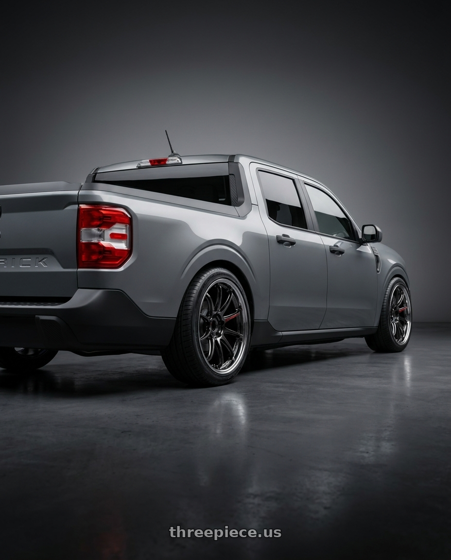 2026 ford maverick with Work Zr10 2P 5x108 19x7.5 +18 Glim Black wheels rear three quarter view slight stretch tires