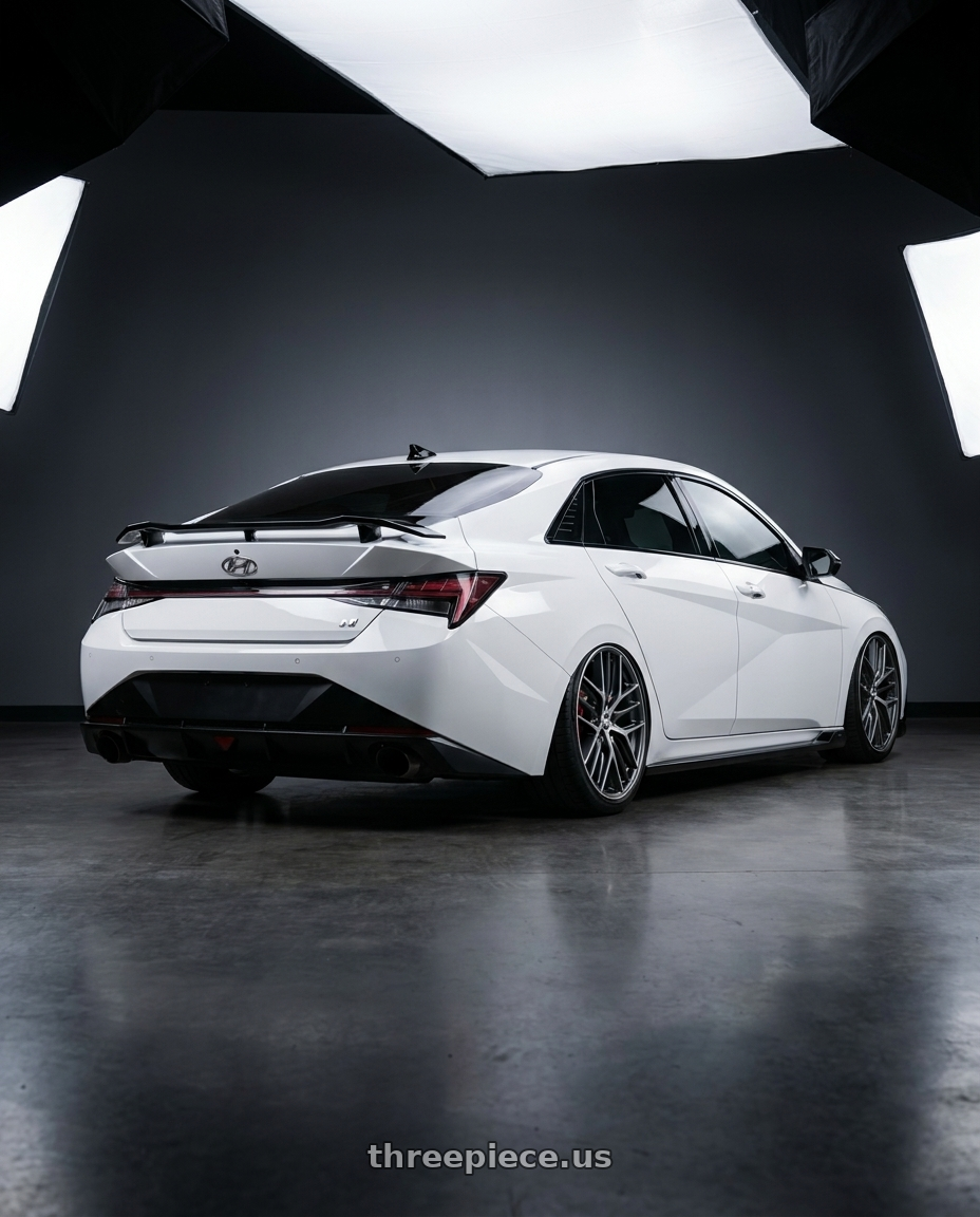 2024 Hyundai Elantra N with BBS CC-R 5x114.3 19x8.5+30 Graphite w/ Diamond Cut Face wheels rear three quarter view slight stretch tires