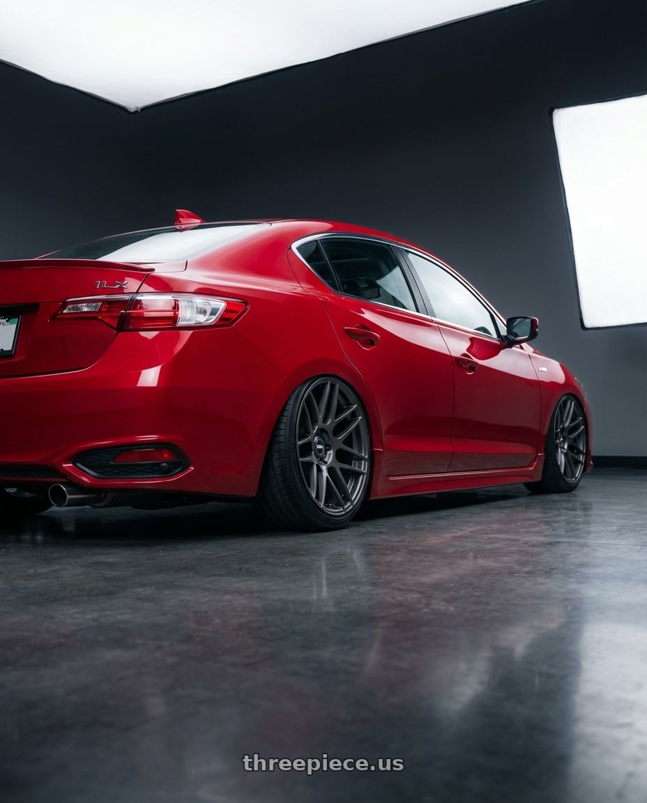 2012 Acura ILX with ESR Wheels FORGETECH SERIES RF1 5x114.3 18x9.5 +35 Gloss Graphite wheels rear three quarter view slight stretch tires