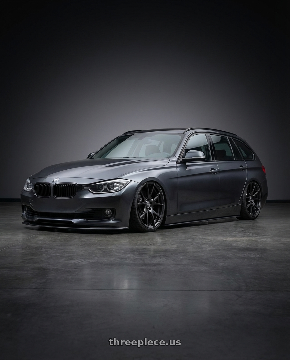 2016 BMW 3 Series F30 with Forgestar CF5V 5x120 19x9 +38 Satin Black wheels front three quarter view stanced stance