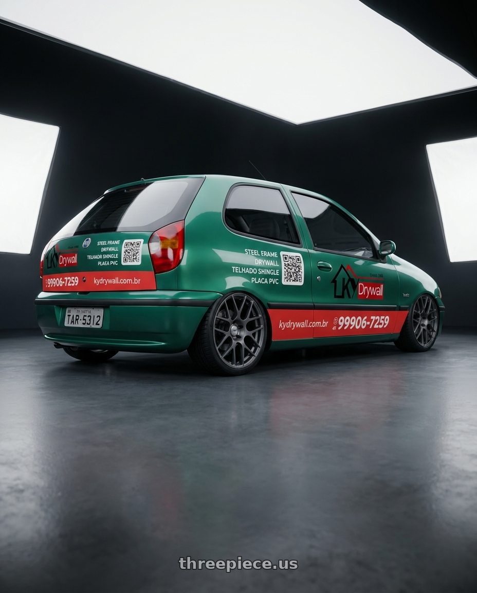 1996 fiat palio adesivado with TSW NURBURGRING 5X114.3 17X7.5 +45 MATTE GUNMETAL wheels rear three quarter view square tires