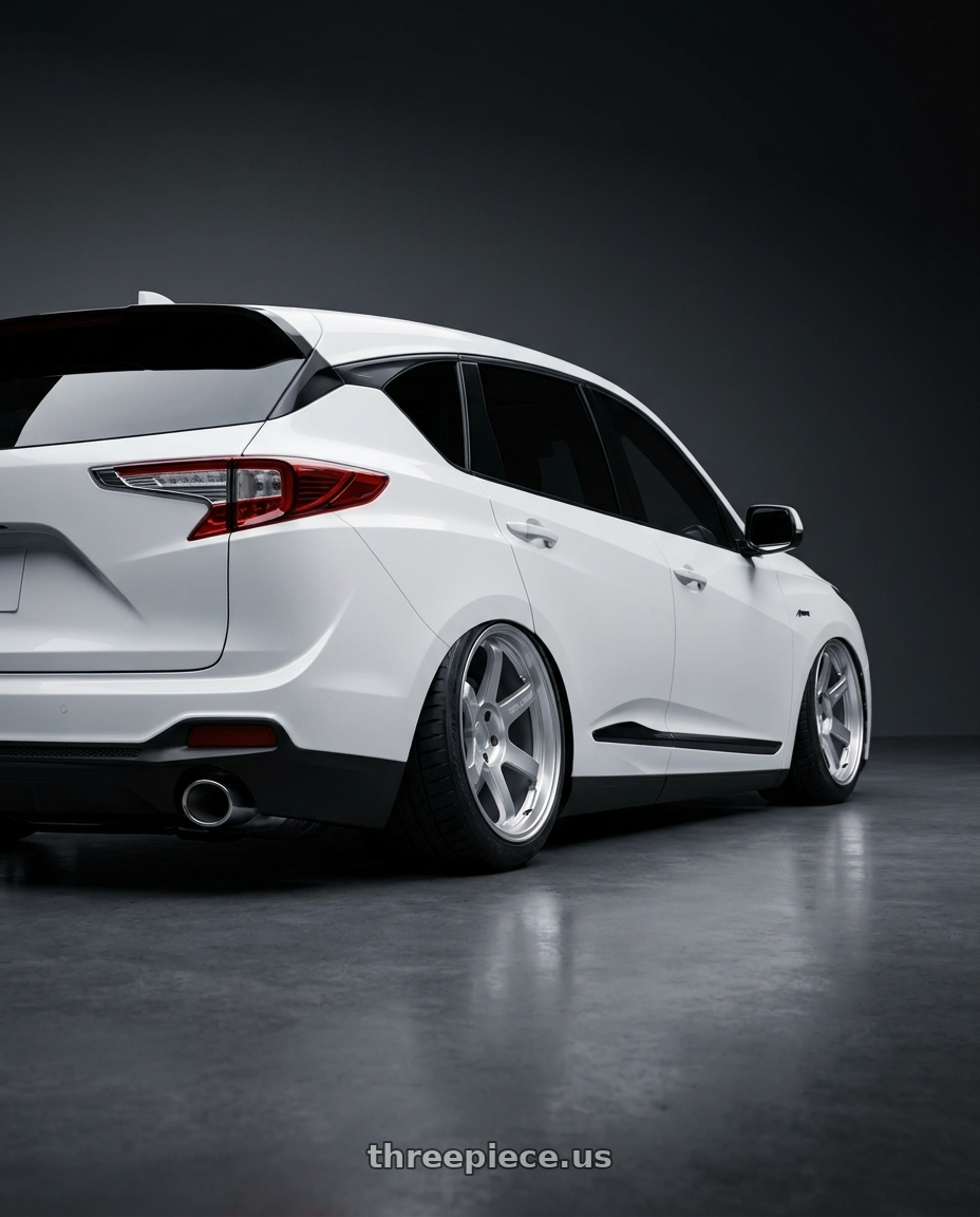 2020 ACURA RDX ASPEC WHITE with Volk Racing TE37 ULTRA M-SPEC 5x114.3 20x9.5 +28 DIAMOND SILVER wheels rear three quarter view meaty tires