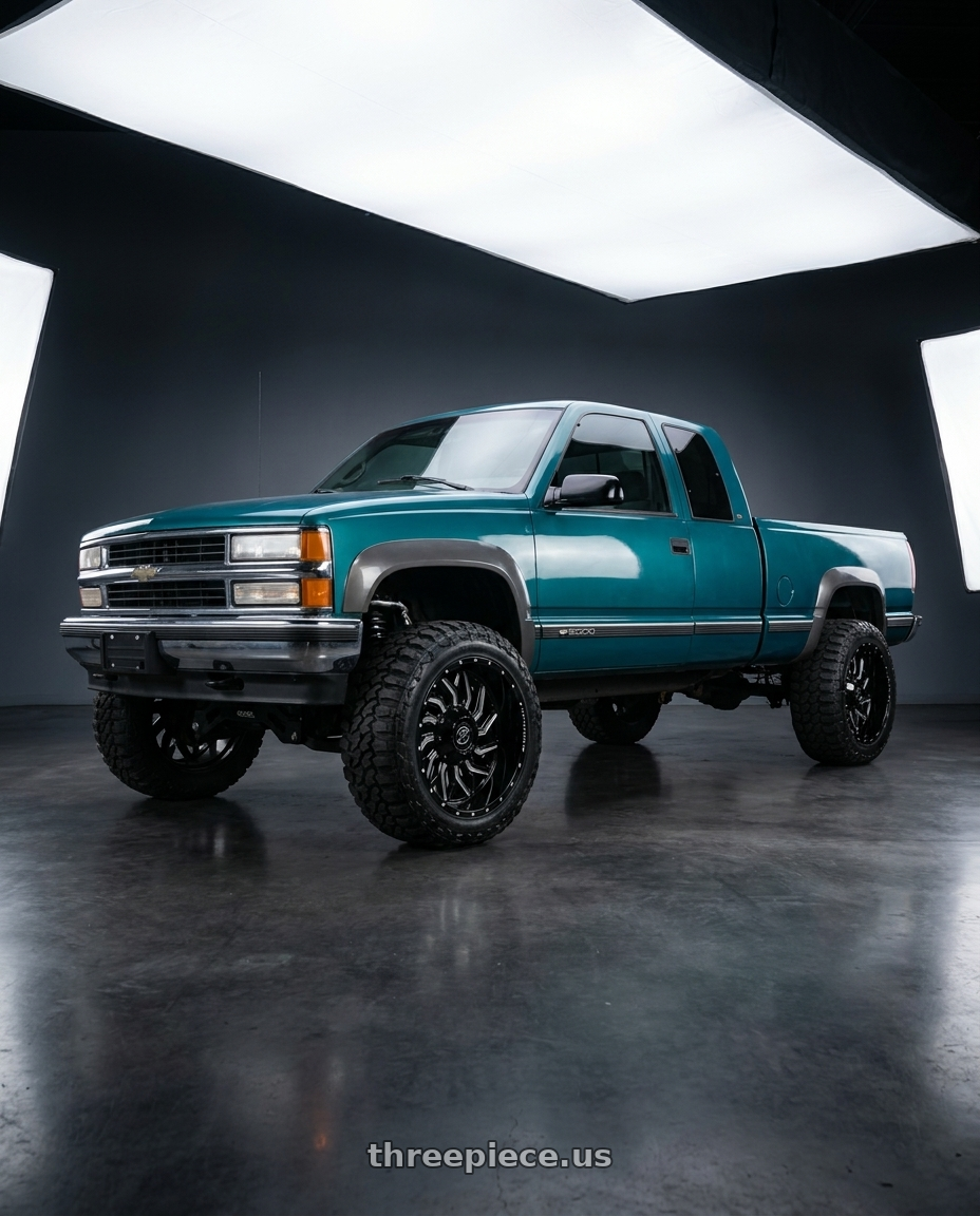 1998 Chevrolet k2500 with XF Off-Road XF-228 5x127/5x139.7 22x12 -44 Gloss Black & Milled wheels