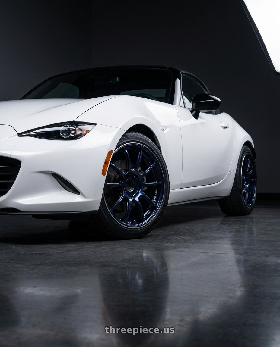 2024 Mazda Miata club white  with Advan Racing RZII 4x100 16x7.5 +40 RACING INDIGO BLUE & RING wheels