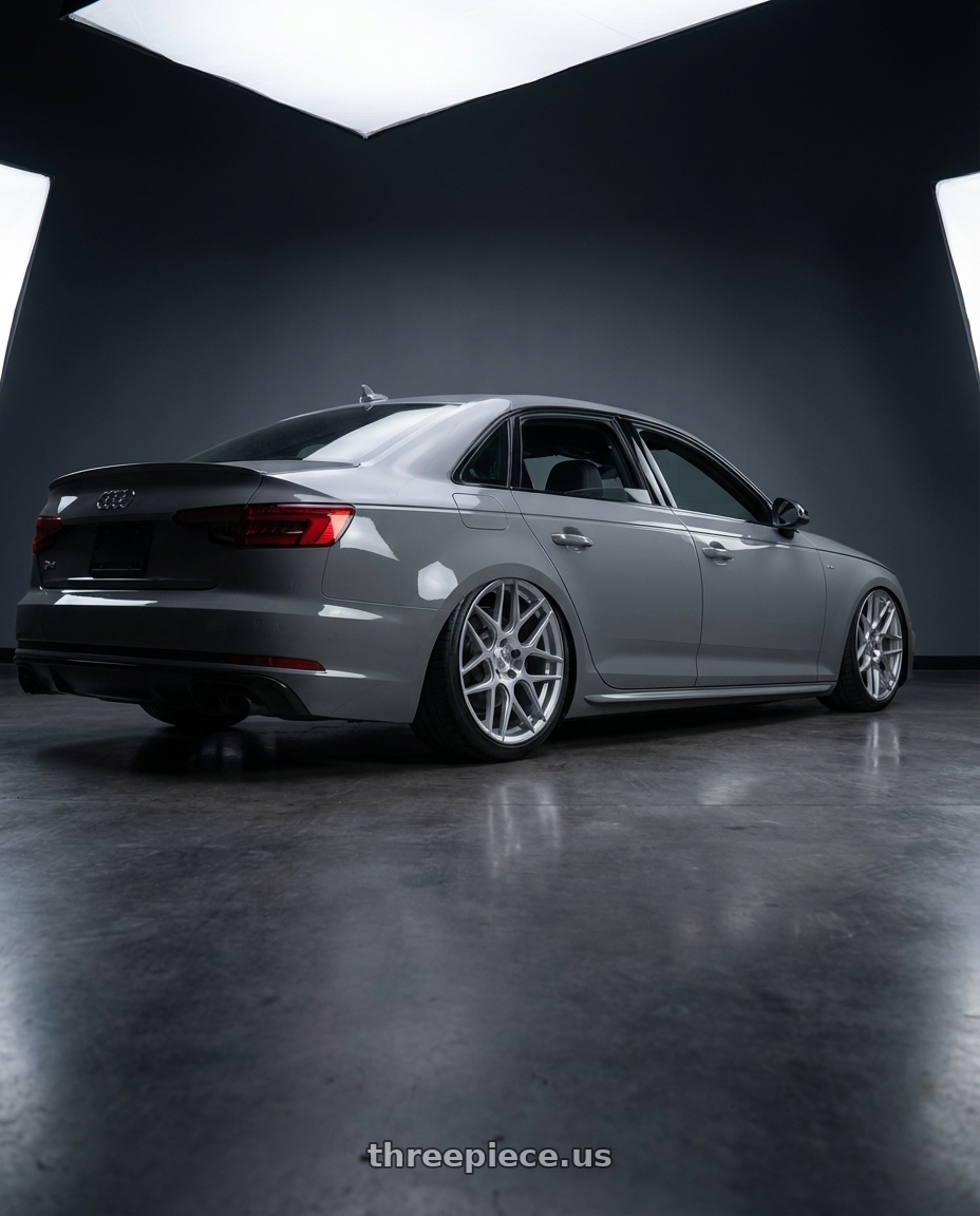 2023 Audi S4 B9 with Aodhan AFF2 5x112 20x9+30 Gloss Silver Machined Face wheels rear three quarter view slight stretch tires