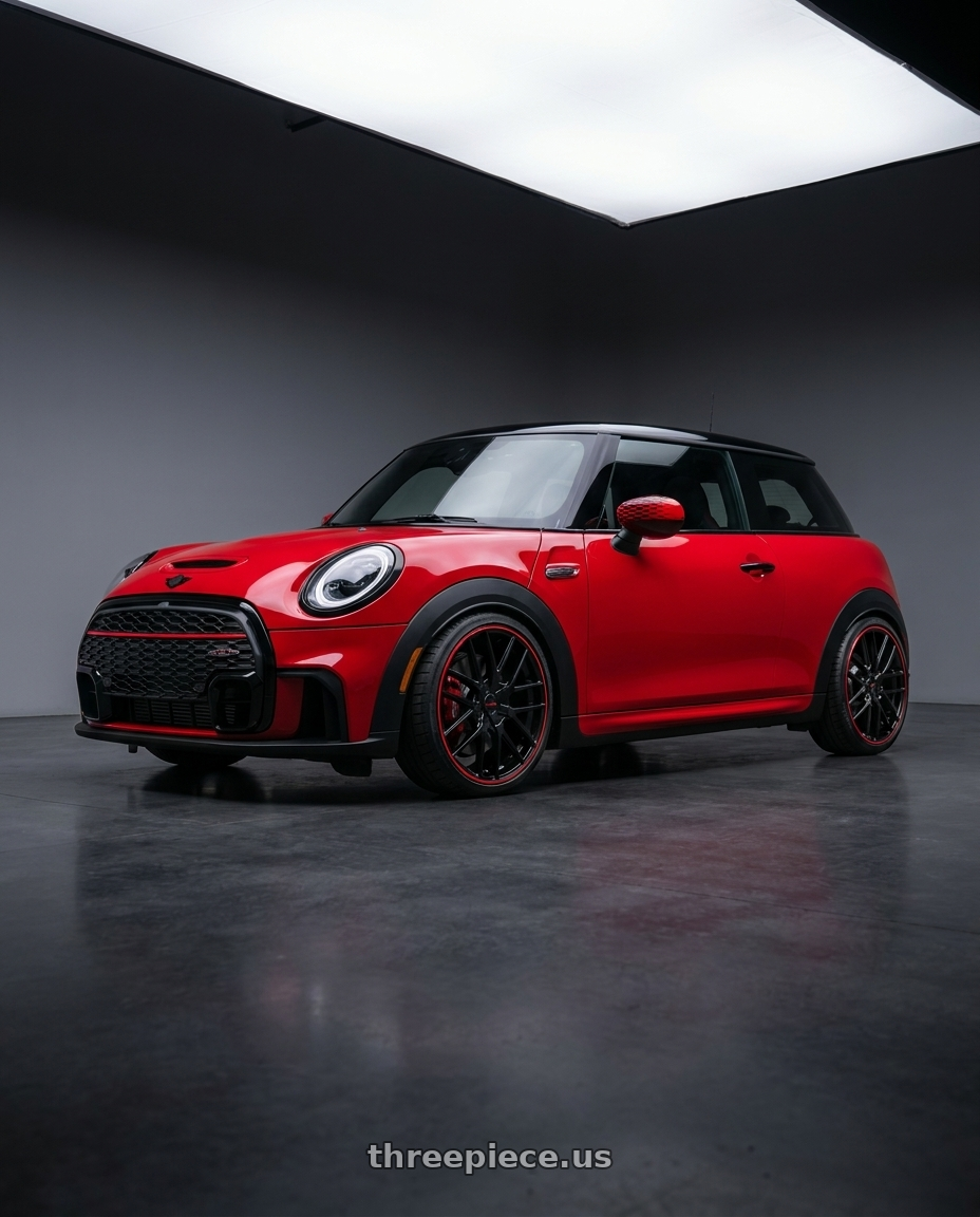2025 mini jcw red with TOUREN TR60 3260 5x112/5x120 20x8.5 +40 GLOSS BLACK WITH RED RING wheels