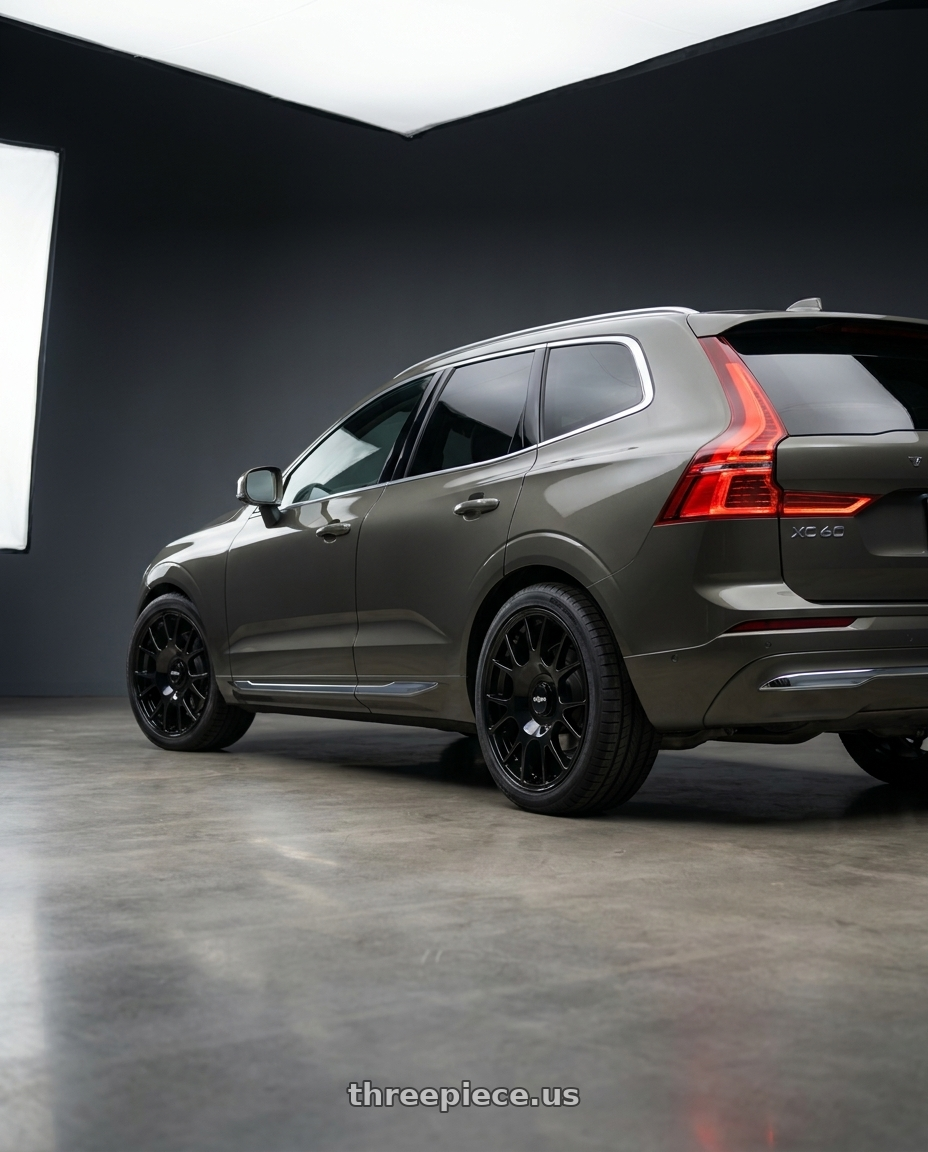 2022 volvo XC60 Inscription with Rotiform 1PC R187 TUF-R 5X108/5X120 20X8.5 +35 GLOSS BLACK wheels rear three quarter view square tires