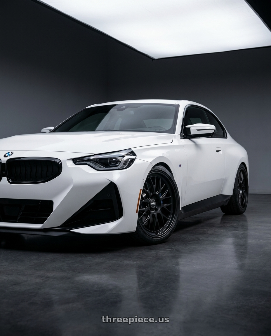 2024 BMW 2 Series G42 with fifteen52 HOLESHOT 5x112 19x8.5 +45 ASPHALT BLACK (SATIN BLACK) wheels
