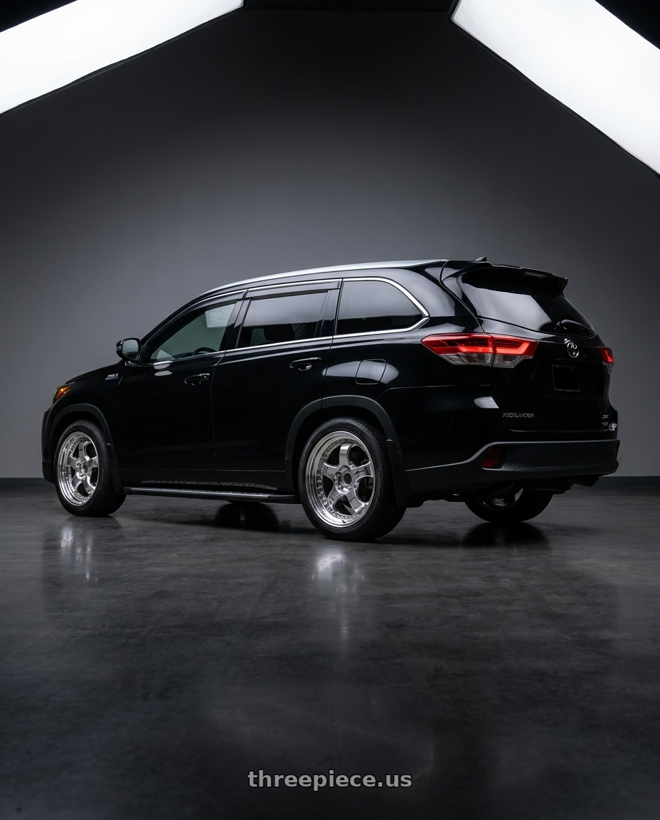 2018 toyota highlander XLE AWD with Work Meister S1 3P wheels rear three quarter view square tires